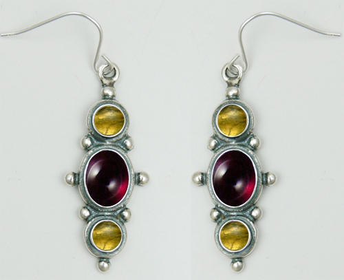 Sterling Silver Drop Dangle Earrings With Garnet And Citrine